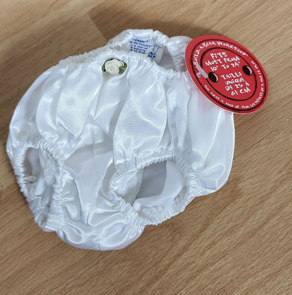 Build A Bear Workshop White Satin Panty With White Rose New With Tags